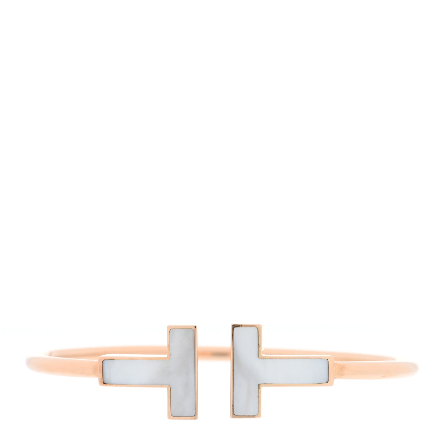 Tiffany 18K Rose Gold Mother of Pearl Wide T Wire Bracelet 1 of 3