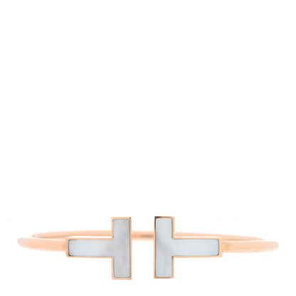 Tiffany 18K Rose Gold Mother of Pearl Wide T Wire Bracelet 1 of 3