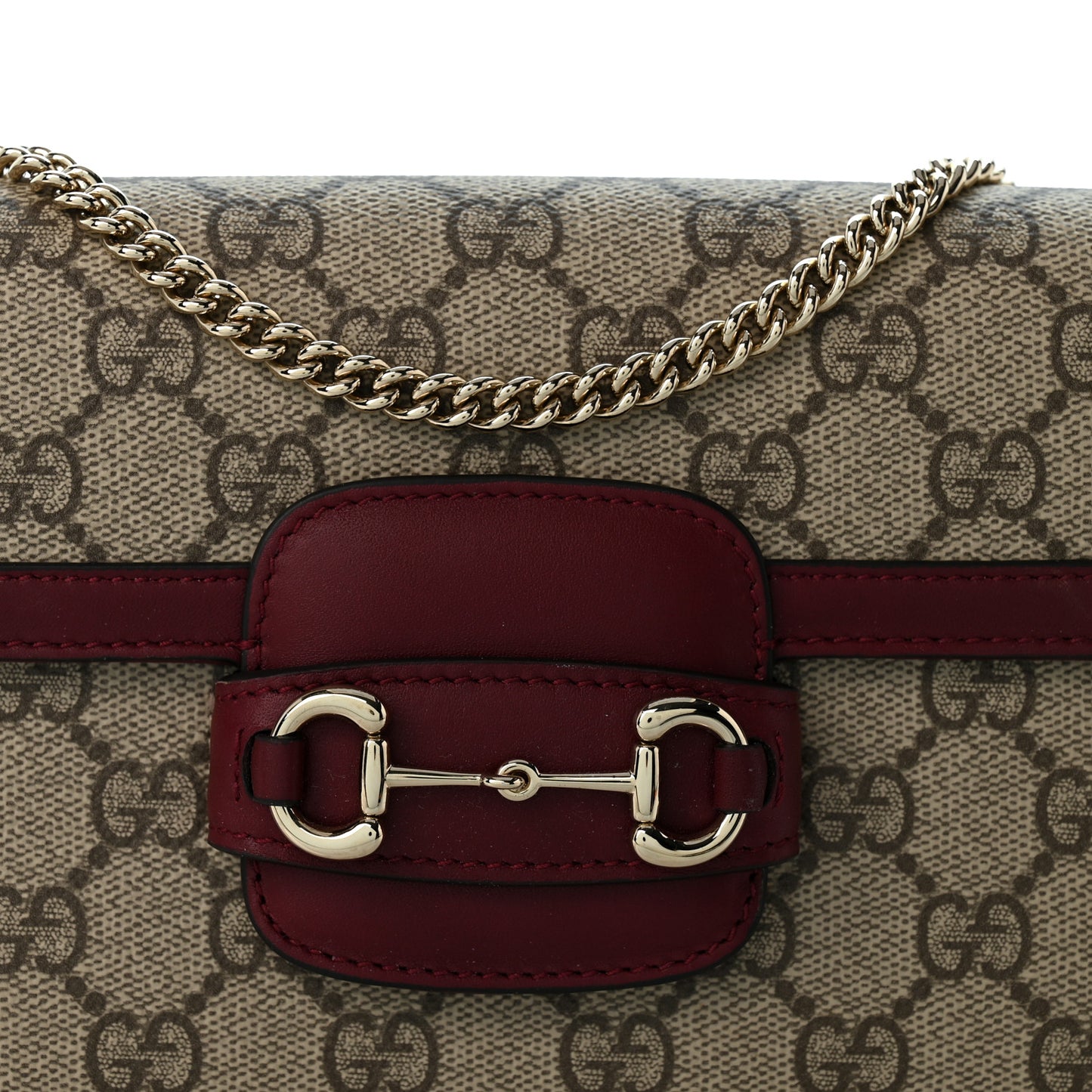 GG Supreme Monogram Azalea Calfskin Horsebit 1955 Mini Bag Beige Ebony Rosso Ancora