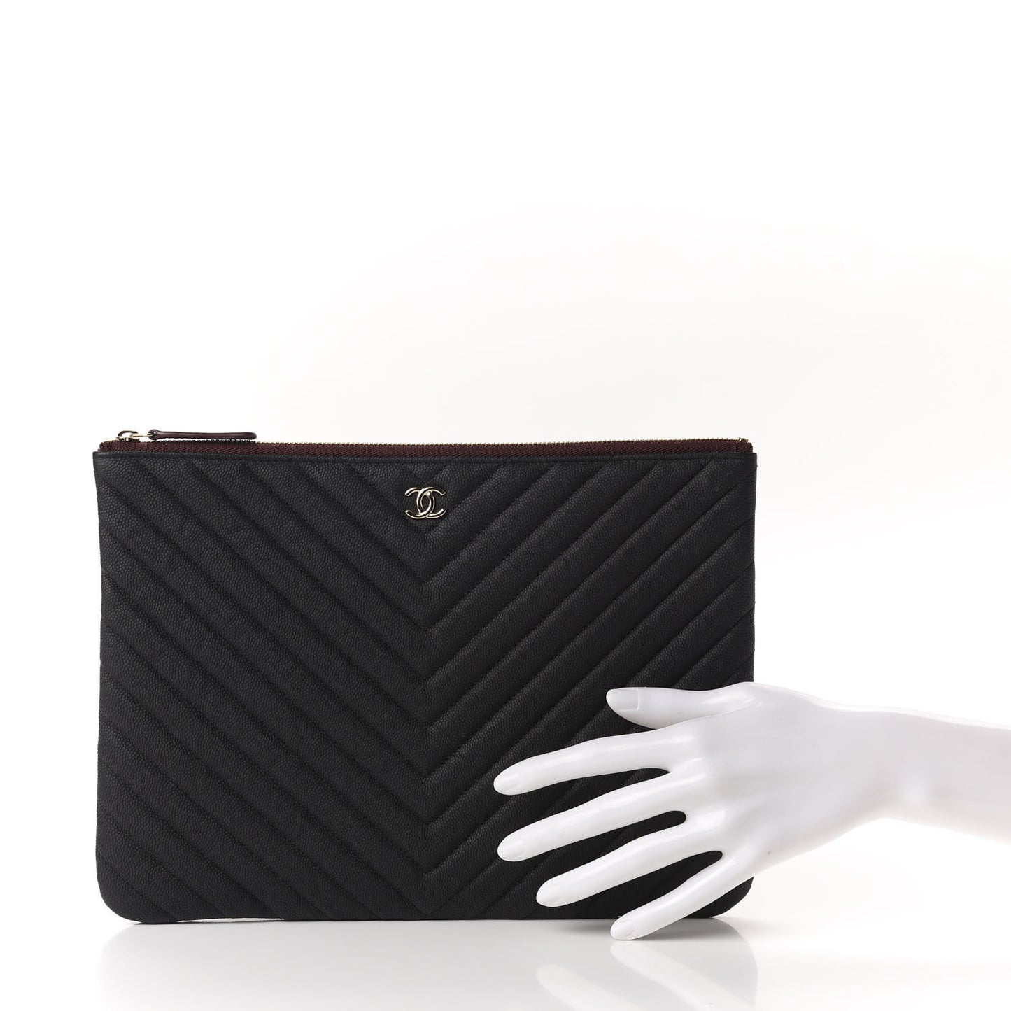 Caviar Chevron Quilted Medium Cosmetic Case Black