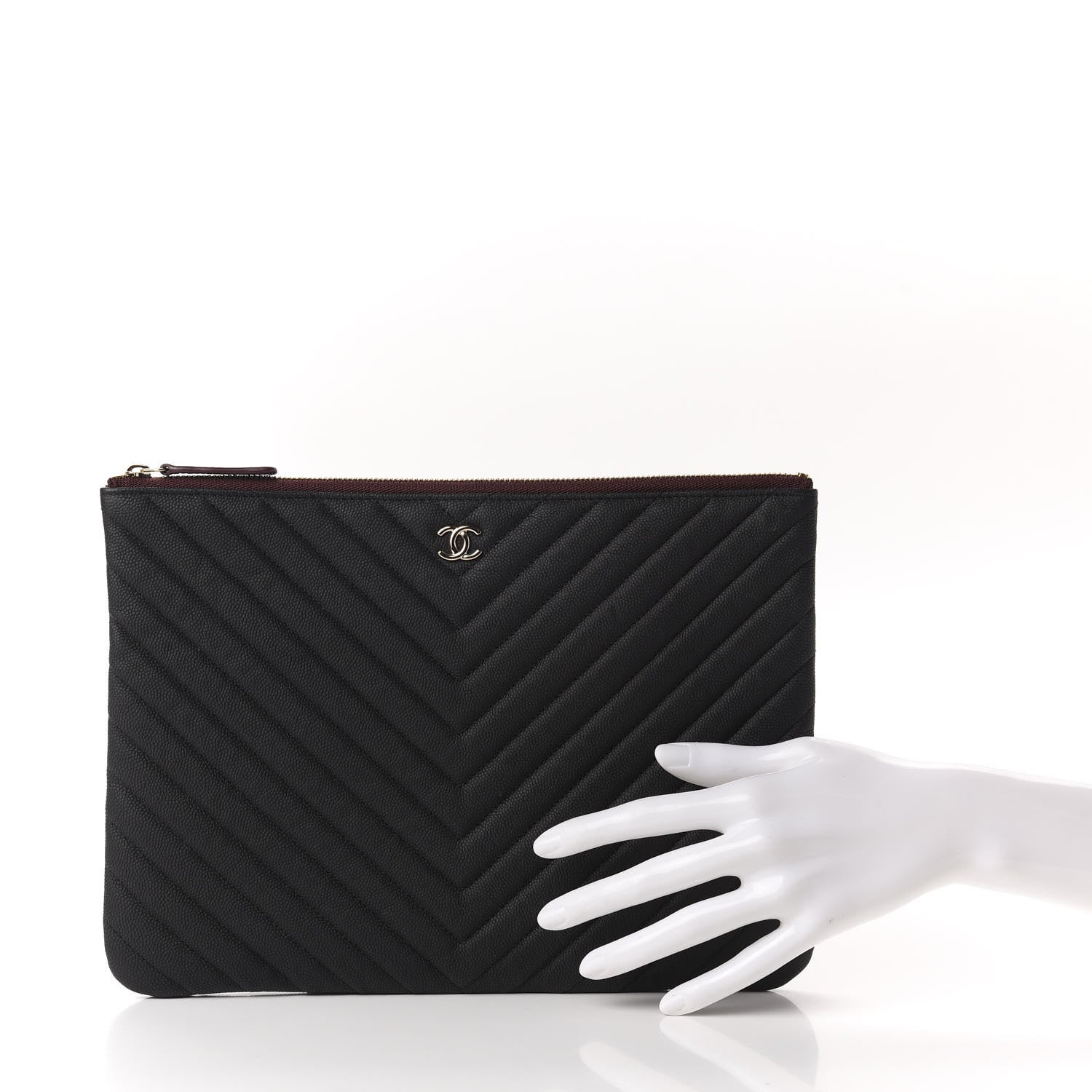 Chanel Caviar Chevron Quilted Medium Cosmetic Case Black 2 of 8