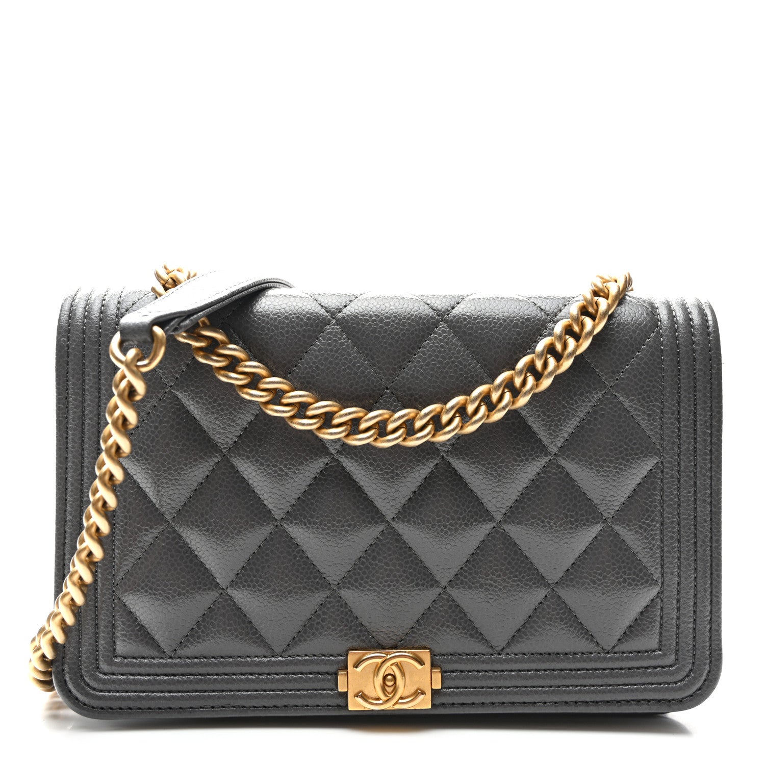 Chanel Caviar Quilted Boy Wallet On Chain WOC Grey 1 of 12