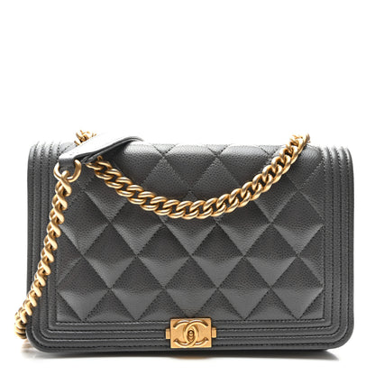 Chanel Caviar Quilted Boy Wallet On Chain WOC Grey 1 of 12