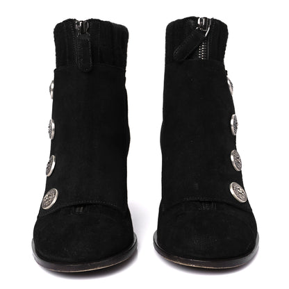 Chanel Suede Calfskin Knit Button Ankle Boots 36.5 Black 3 of 9