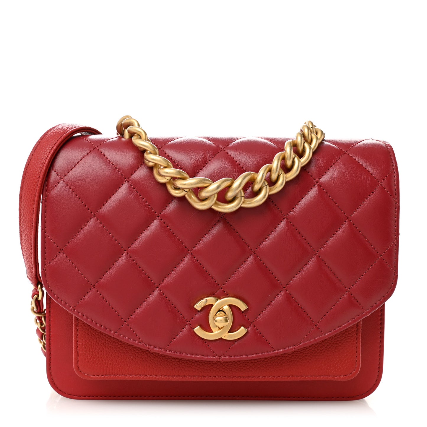 Calfskin Caviar Quilted Chain Handle Flap Red