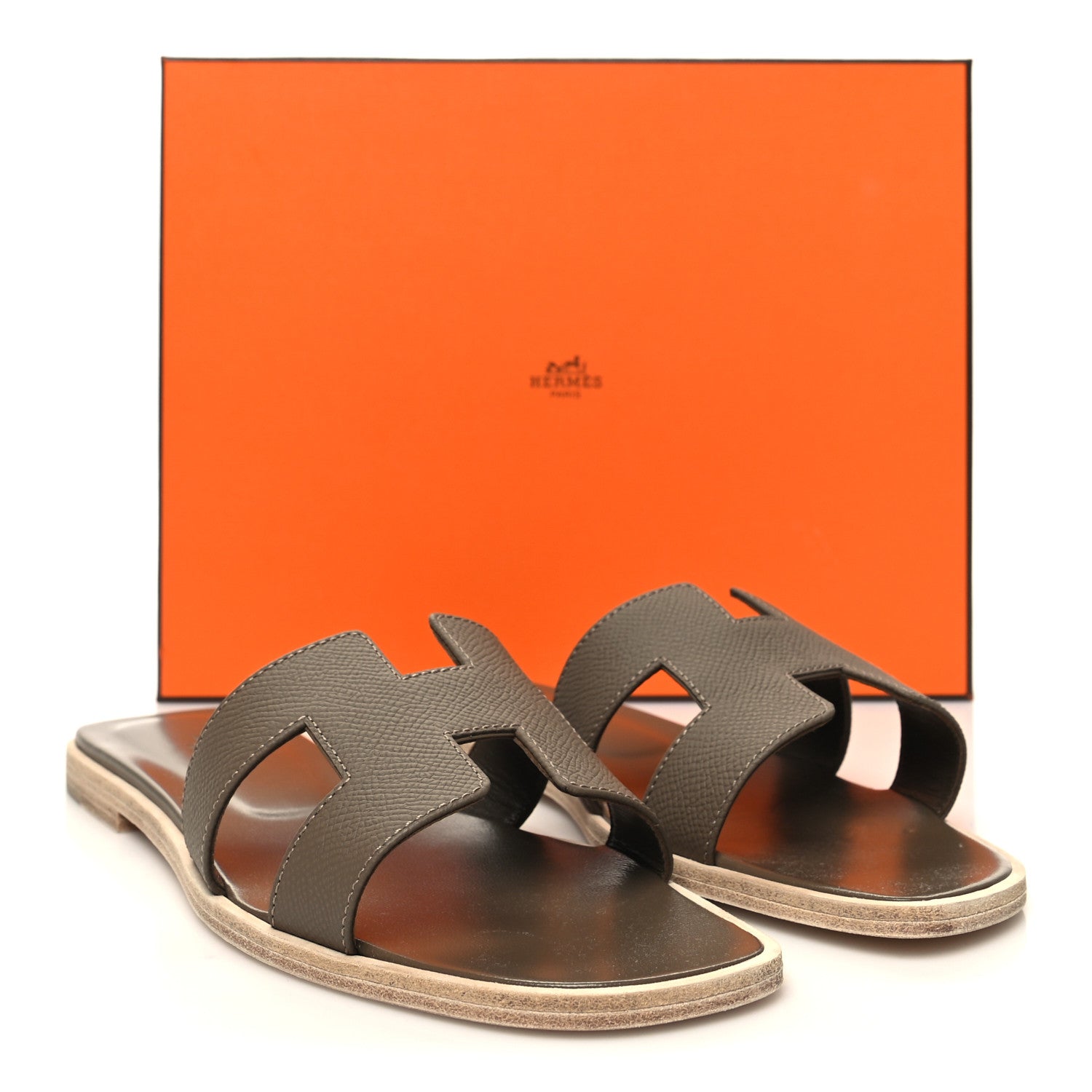 Hermes Epsom Oran Sandals 38.5 Etoupe 9 of 9