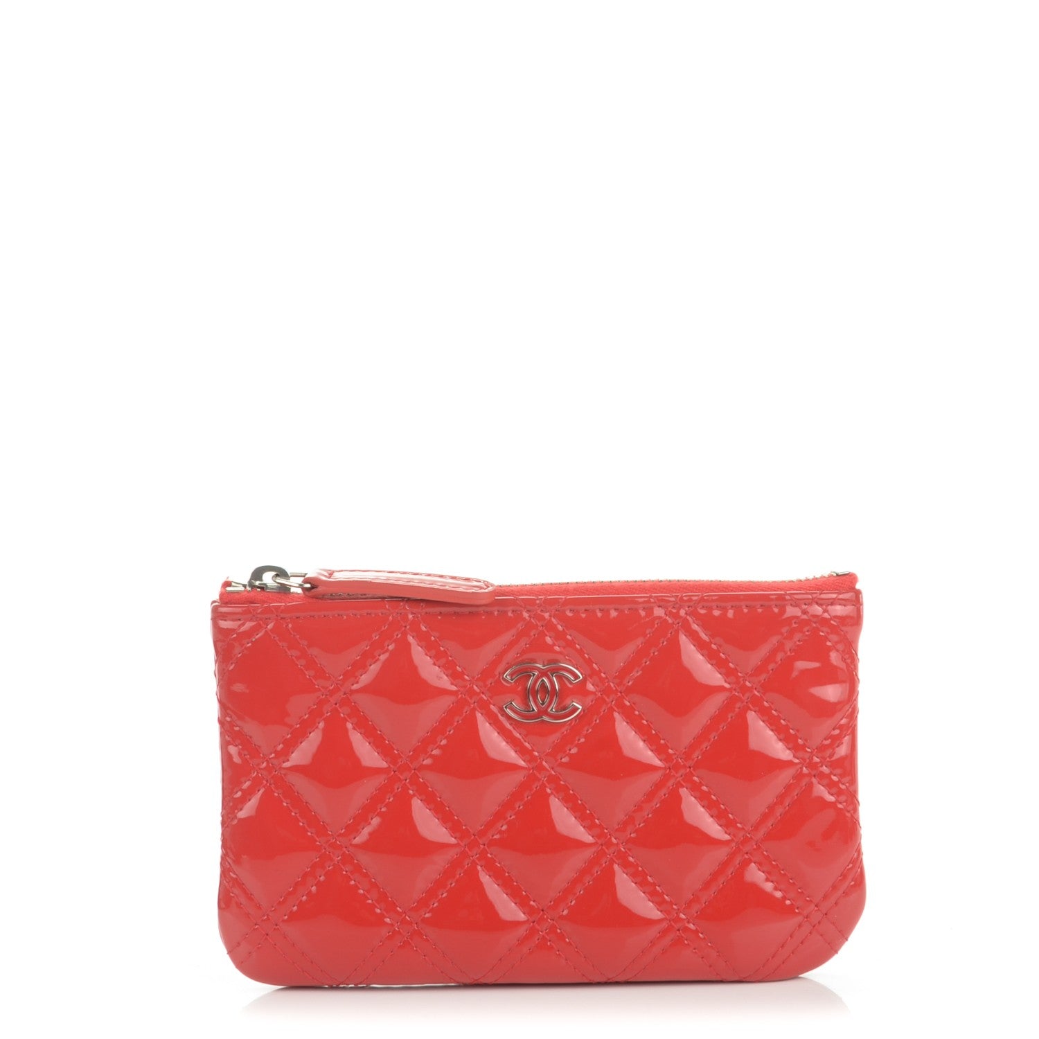 Chanel Patent Quilted Small Cosmetic Case Red 1 of 8