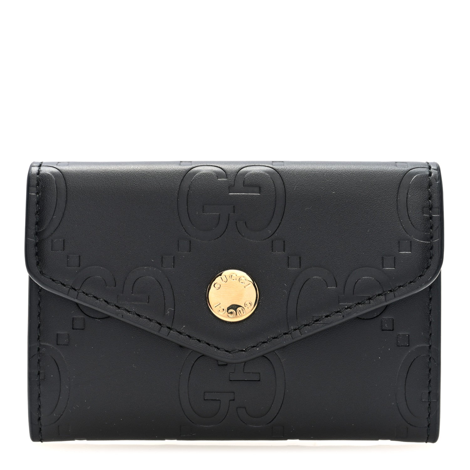 Gucci Gilbert Calfskin Jumbo GG Embossed Snap Wallet Black 1 of 8