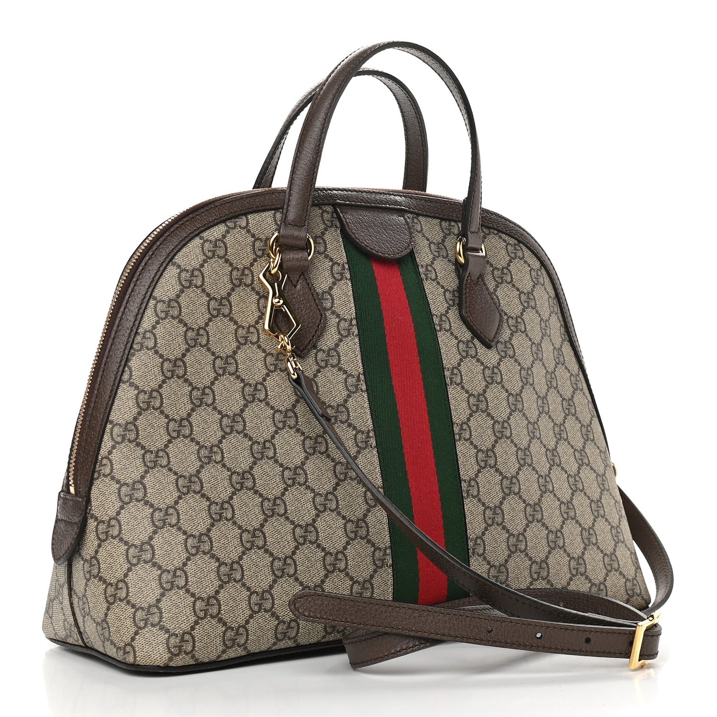 GG Supreme Monogram Web Medium Ophidia Top Handle Dome Bag Brown