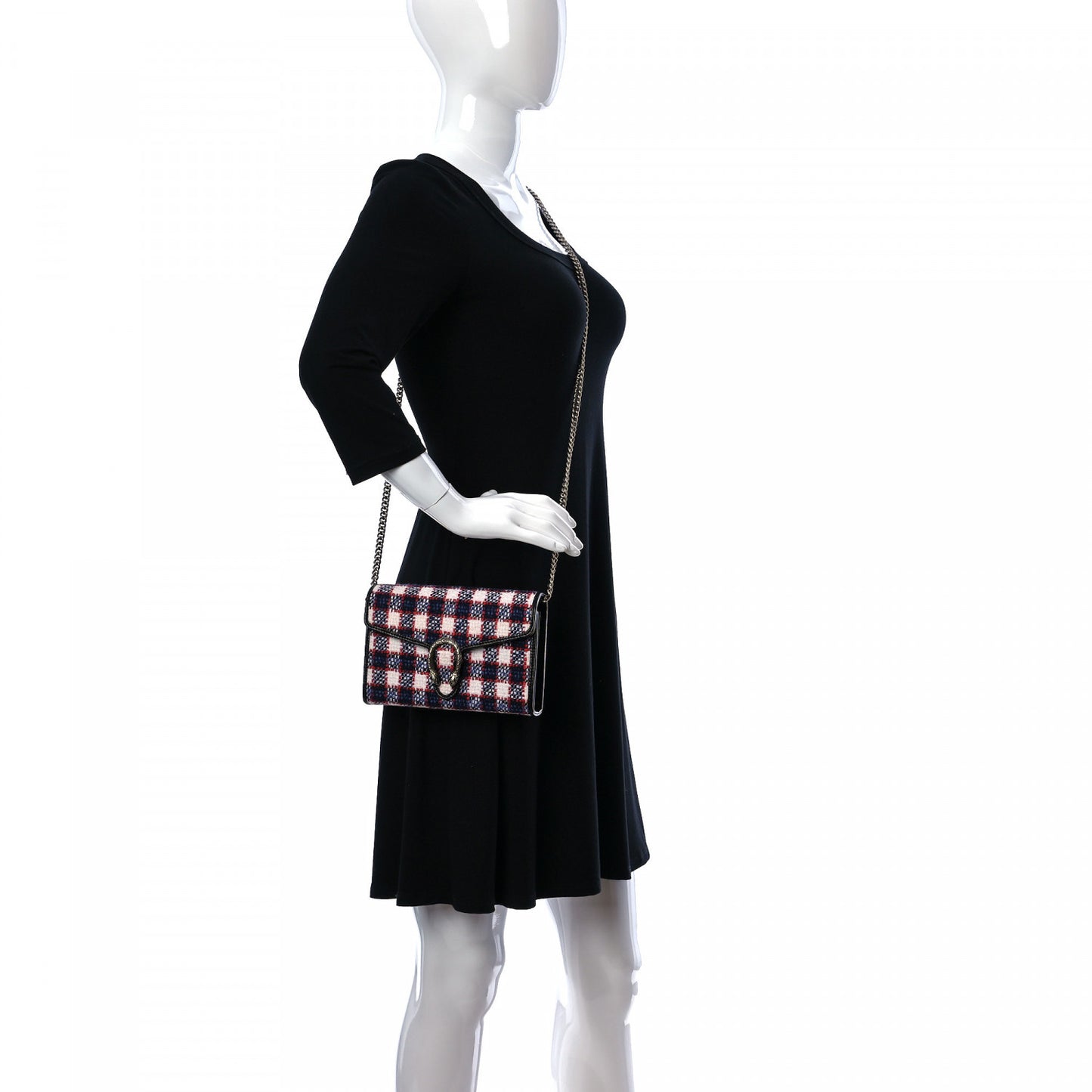 Vintage Tweed Check Mini Dionysus Chain Wallet White Hibiscus Red Marine