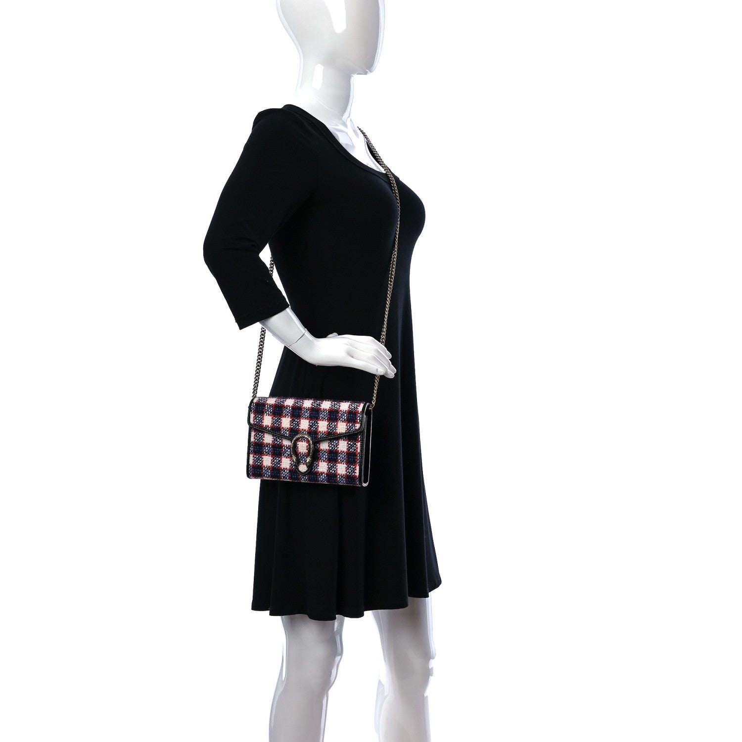 Gucci Vintage Tweed Check Mini Dionysus Chain Wallet White Hibiscus Red Marine 2 of 10