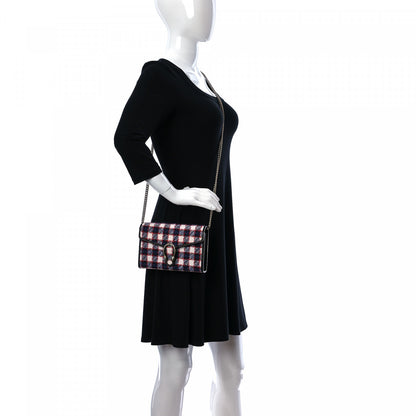 Gucci Vintage Tweed Check Mini Dionysus Chain Wallet White Hibiscus Red Marine 2 of 10