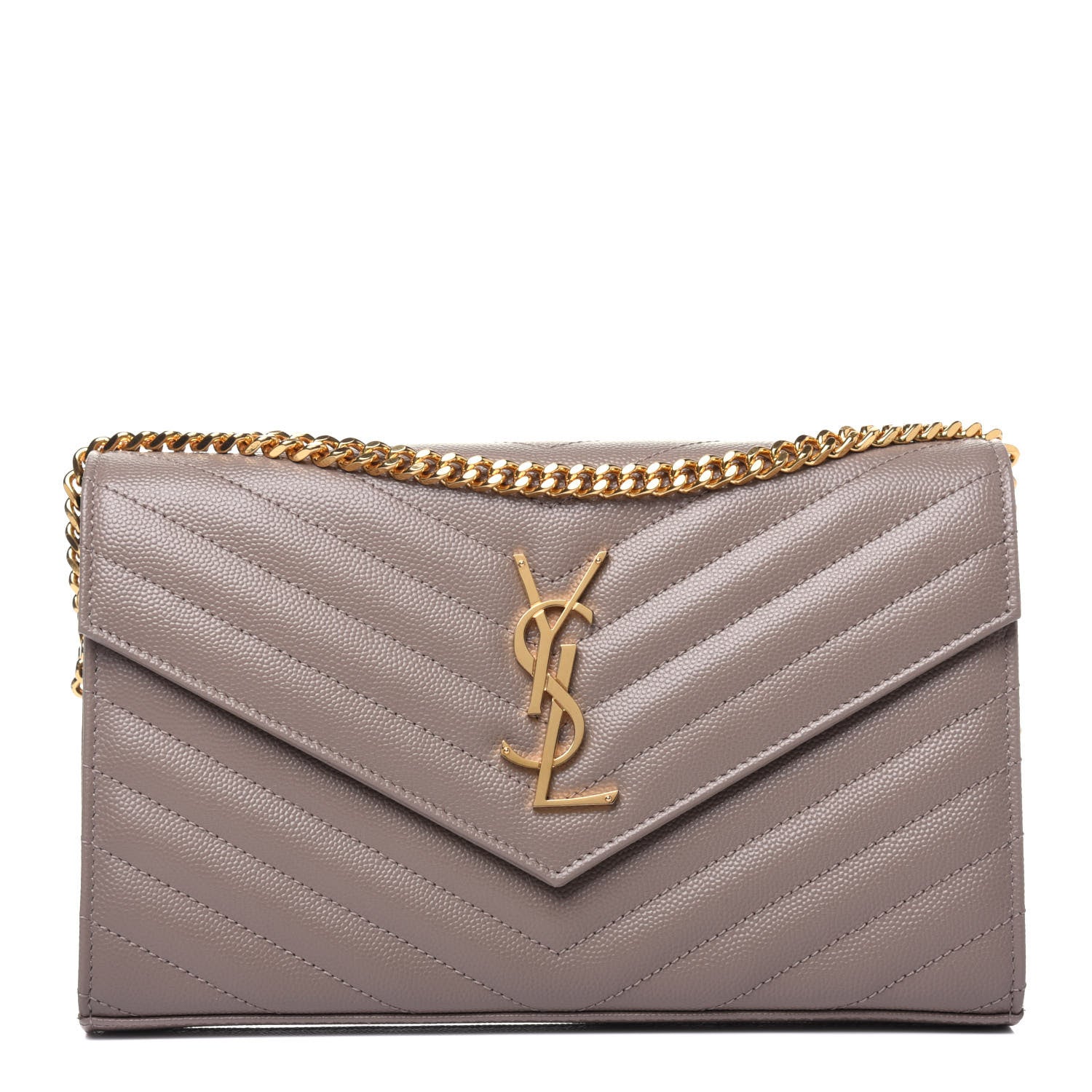 Saint Laurent Grain De Poudre Matelasse Chevron Monogram Chain Wallet Fard 1 of 15