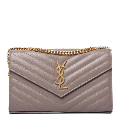 Saint Laurent Grain De Poudre Matelasse Chevron Monogram Chain Wallet Fard 1 of 15