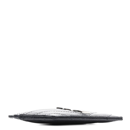 Saint Laurent Grain De Poudre Matelasse Chevron Monogram Credit Card Case Deep Marine 3 of 4
