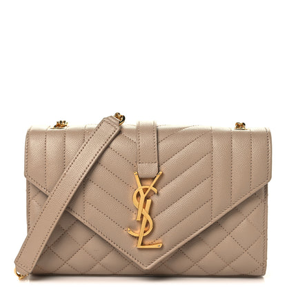 Saint Laurent Grain De Poudre Textured Mixed Matelasse Triquilt Small Monogram Satchel Dark Beige 1 of 9