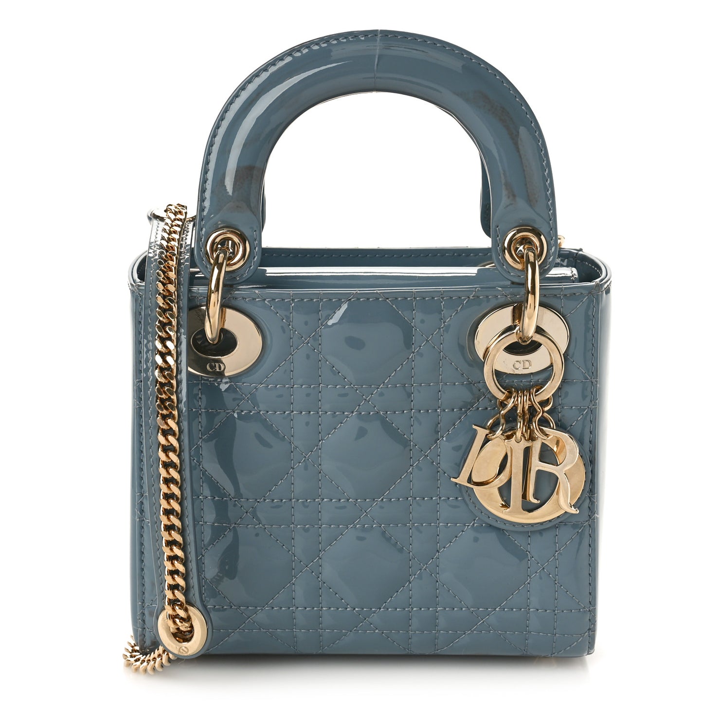 Patent Cannage Mini Lady Dior Light Blue