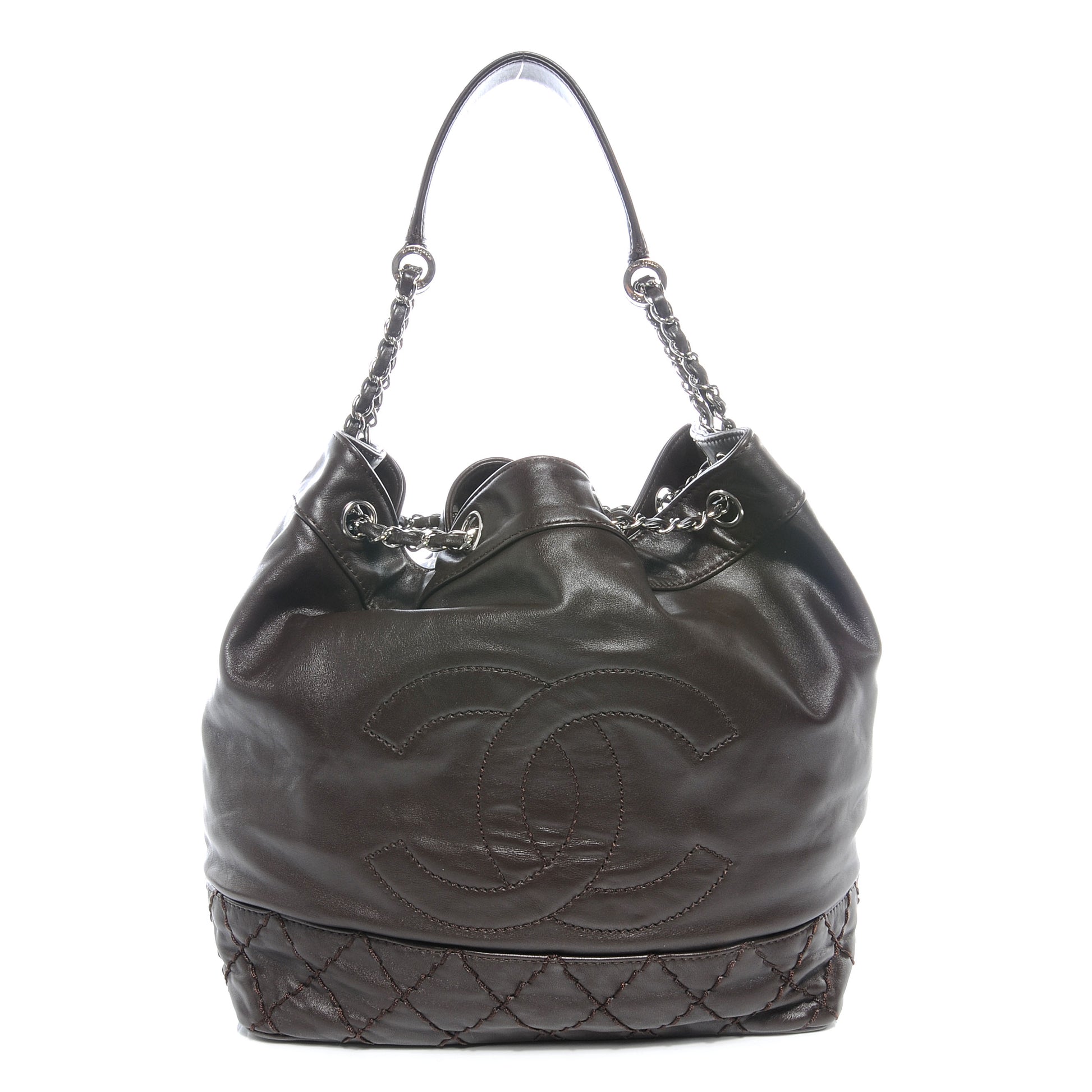 Chanel Calfskin Drawstring CC Bucket Bag Dark Brown 1 of 7