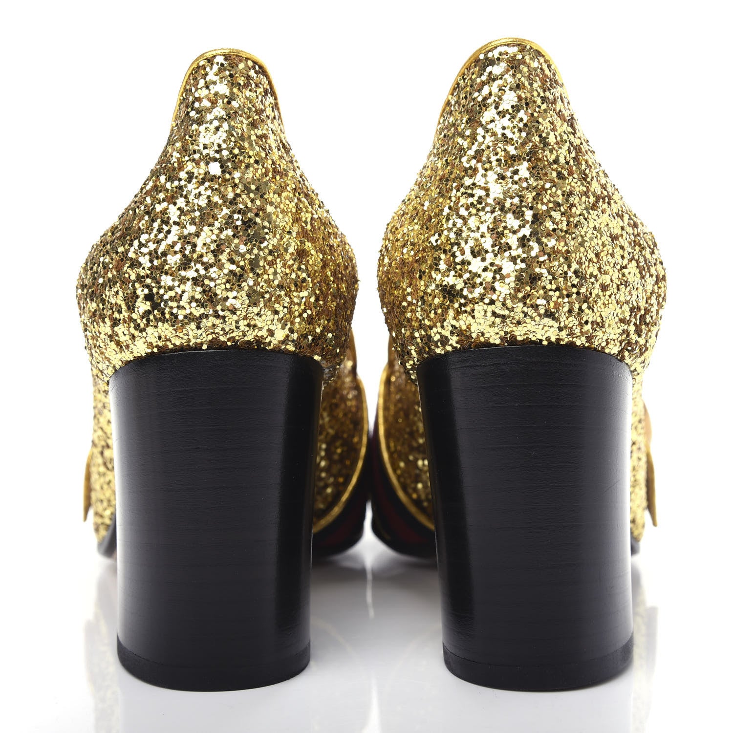 Gucci Glitter Nappa Web Peyton 75mm Loafer Pumps 38.5 Oro Vecchio 7 of 12