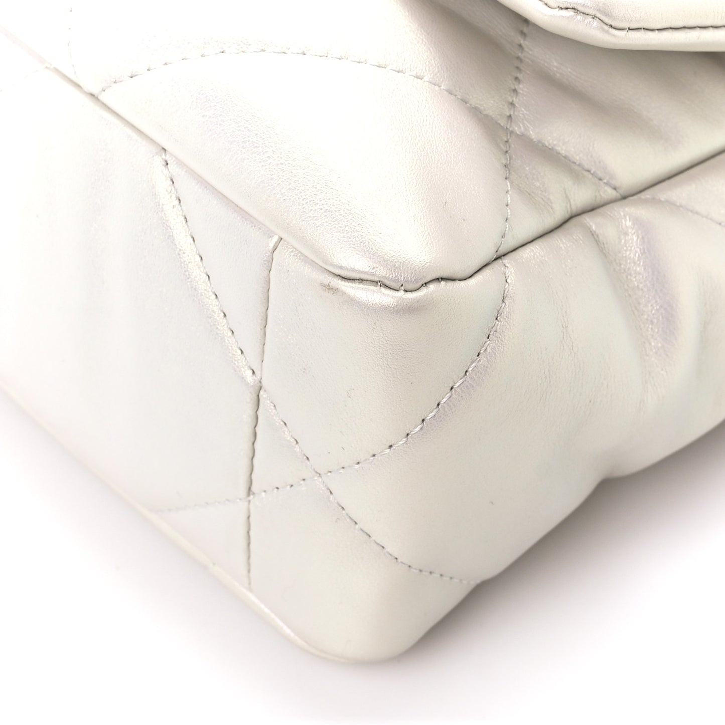 Iridescent Calfskin Quilted Medium Chanel 19 Flap White