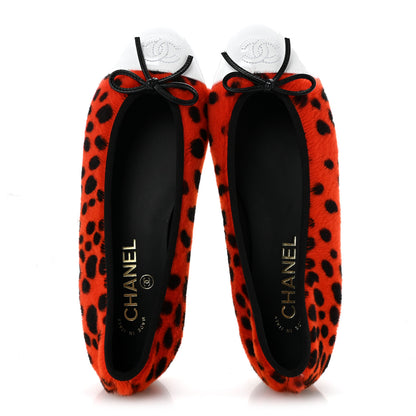 Chanel Lamb Hair Patent Calfskin Cap Toe CC Ballet Flats 38 Orange Black White 2 of 11