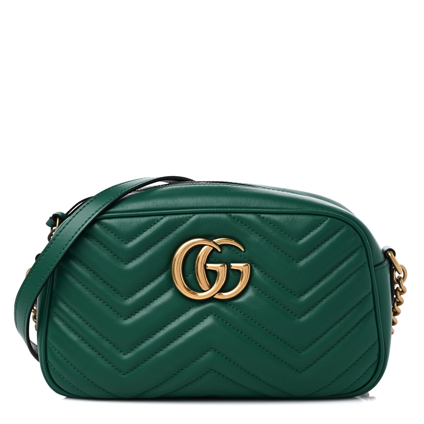 Calfskin Matelasse Small GG Marmont Chain Shoulder Bag Emerald Green