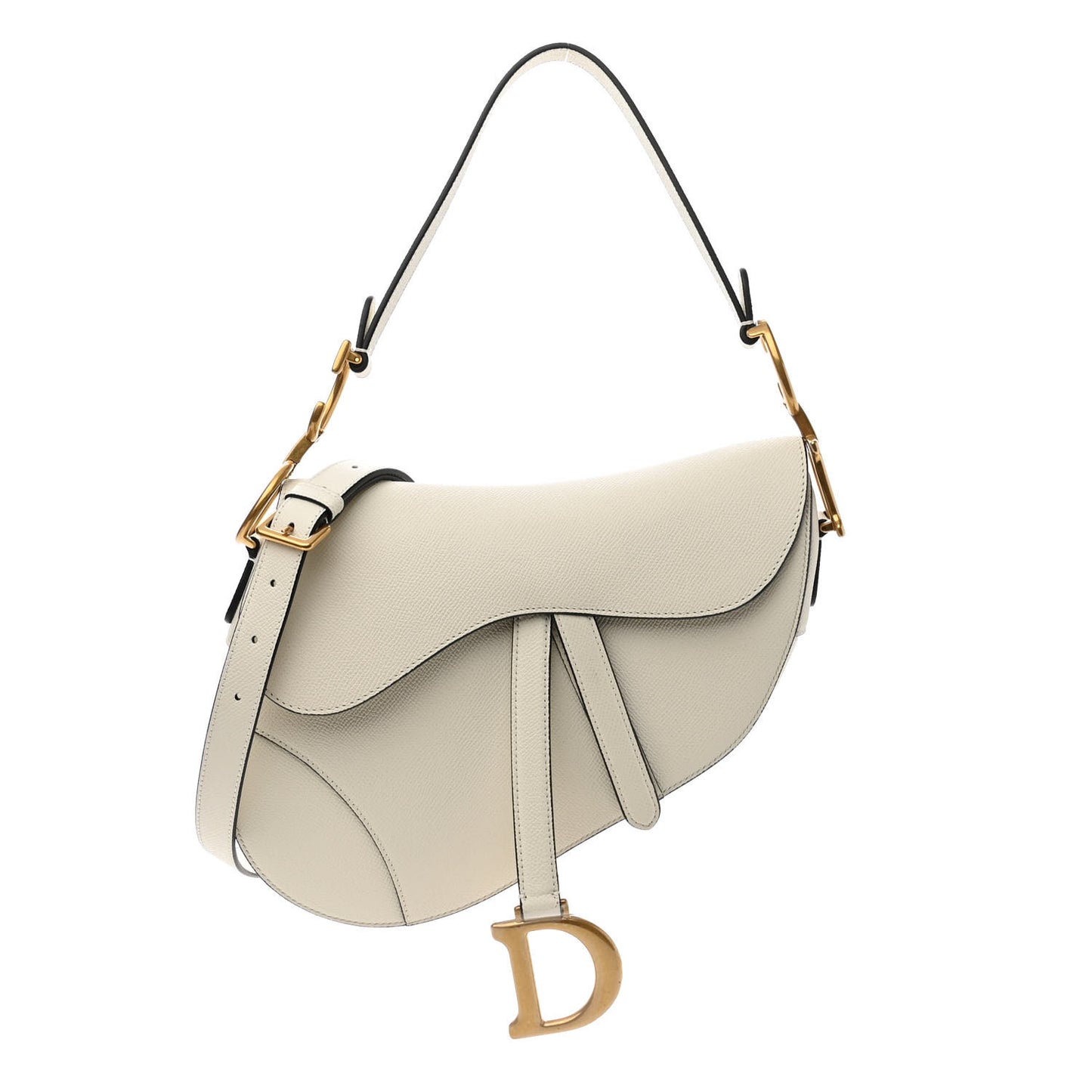 Grained Calfskin Saddle Bag With Strap Latte