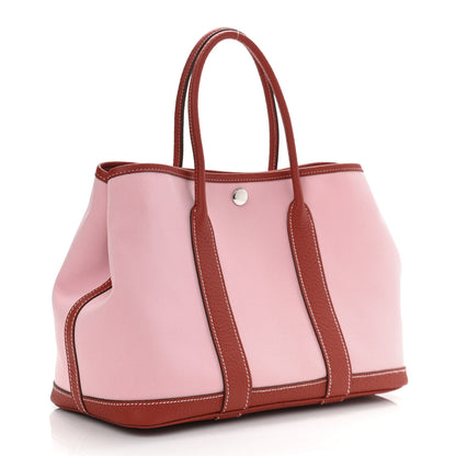 Hermes Toile Militaire Vache Country Garden Party Tote 30 Rose Sakura Rouge Duchesse 3 of 10