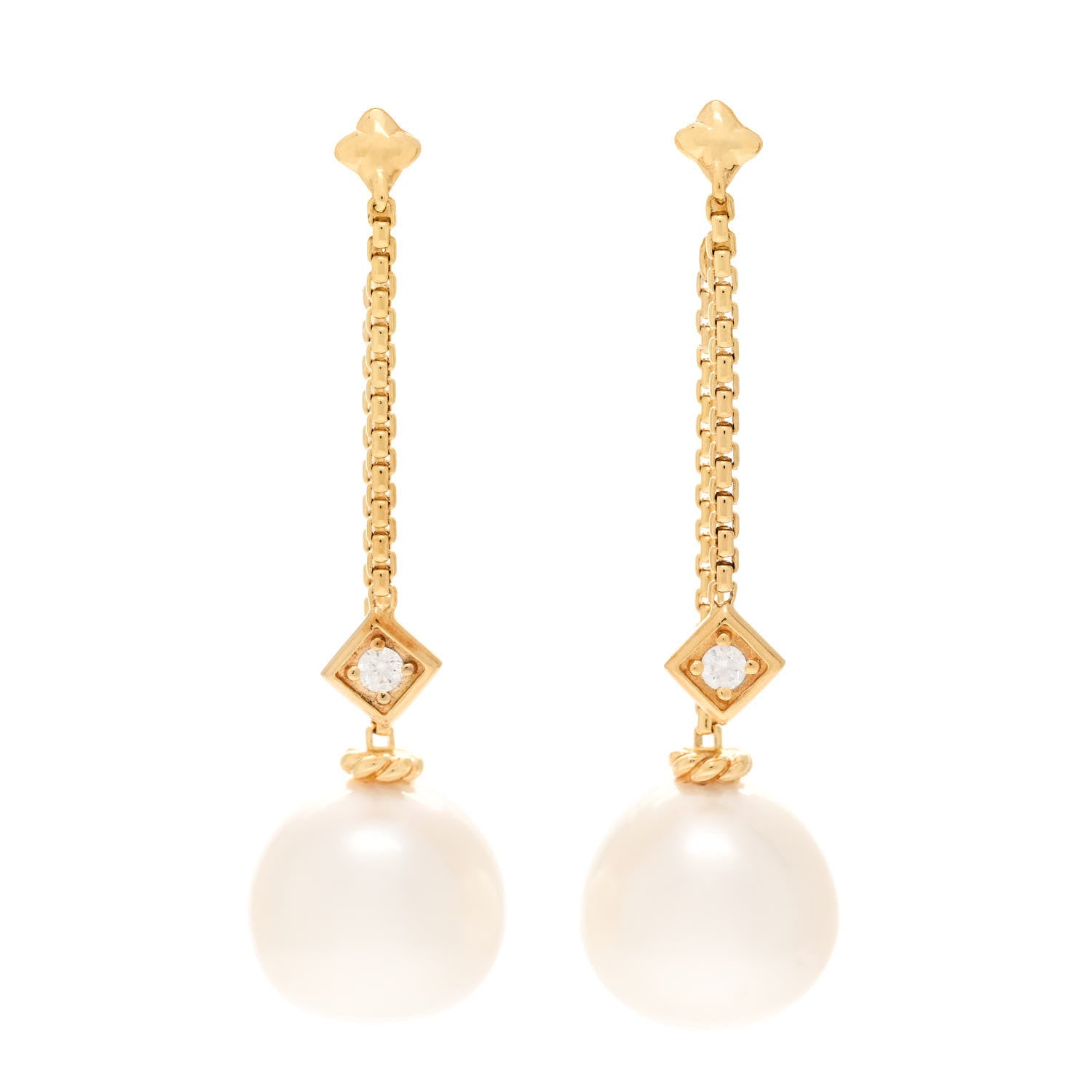 David Yurman 18K Yellow Gold Pearl Diamond Solari Drop Earrings 1 of 5