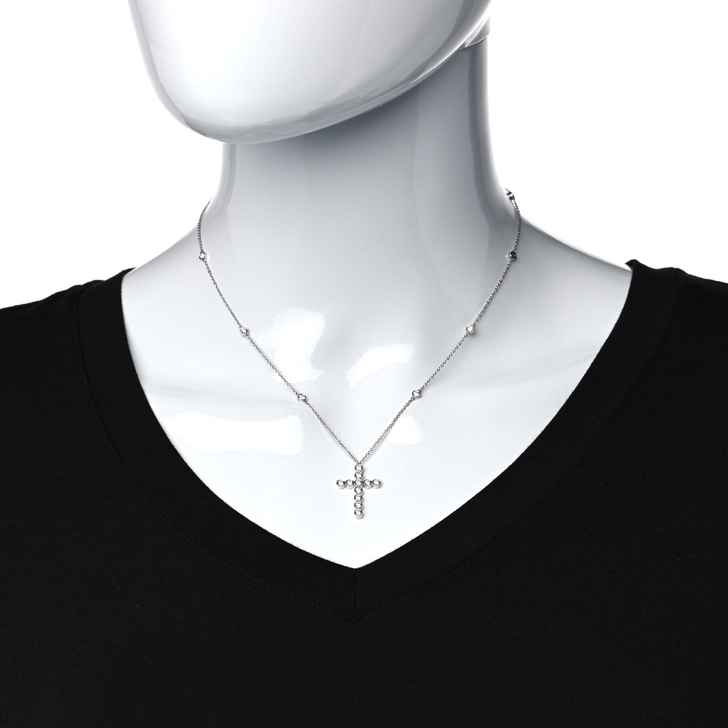 Tiffany Platinum Diamond Small Jazz Cross Pendant Necklace 3 of 12