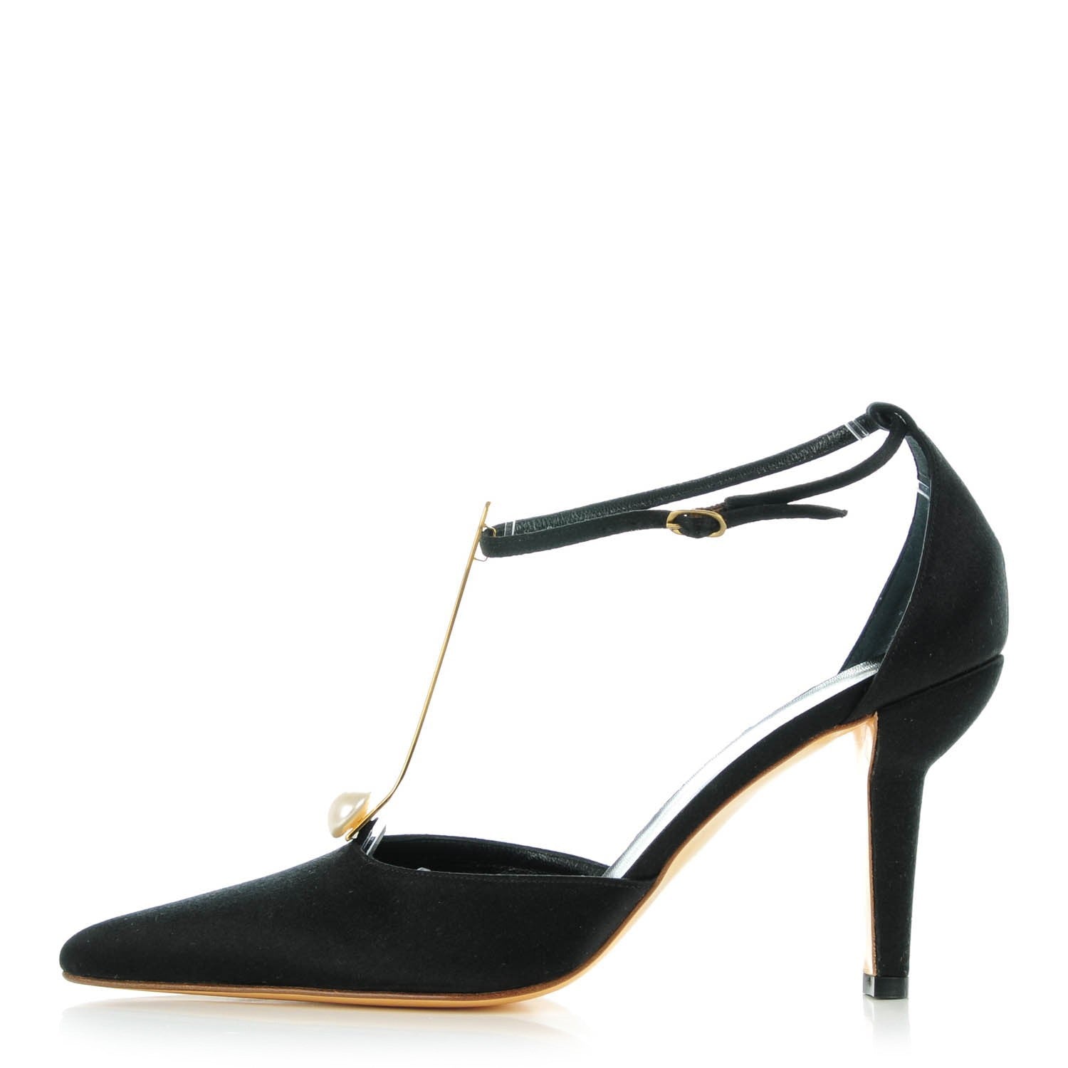 Chanel Satin Pearl Pumps 38 Black 1 of 8