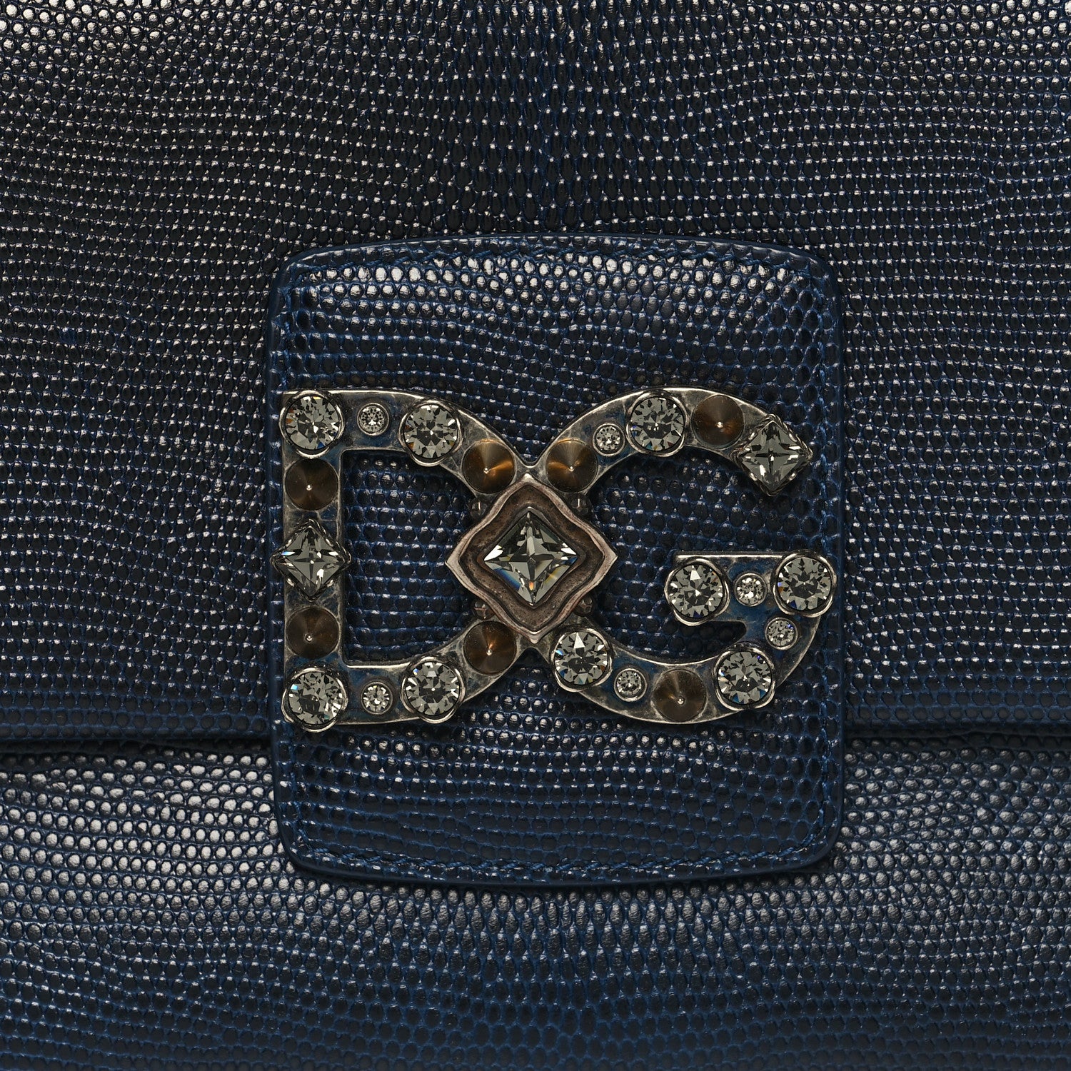 Dolce & Gabbana Stampa Iguana Calfskin Crystal Millennials Chain Shoulder Bag Blue 7 of 11