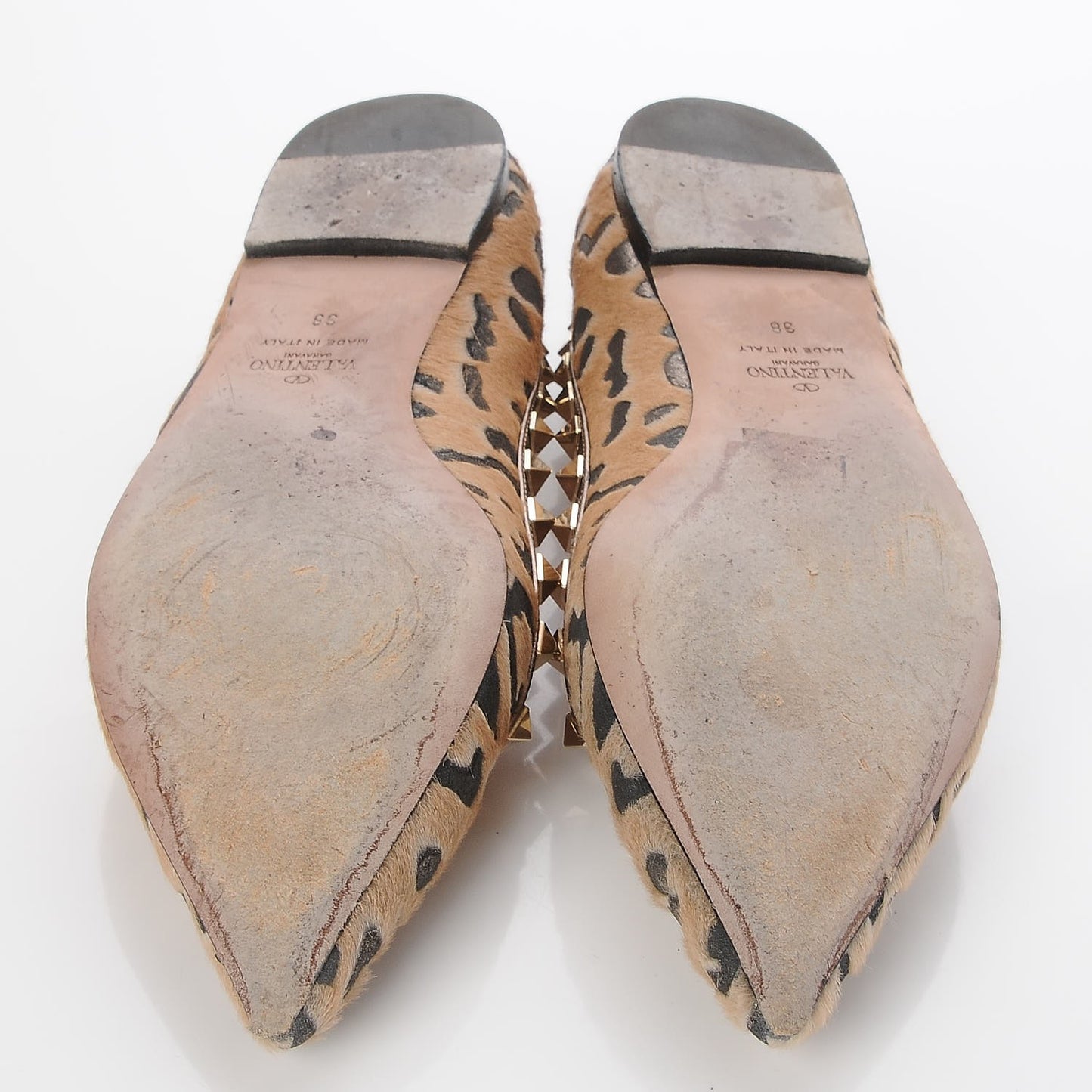 Calf Hair Leopard Print Rockstud Ballerina Flats 38 Fucile Al Campion