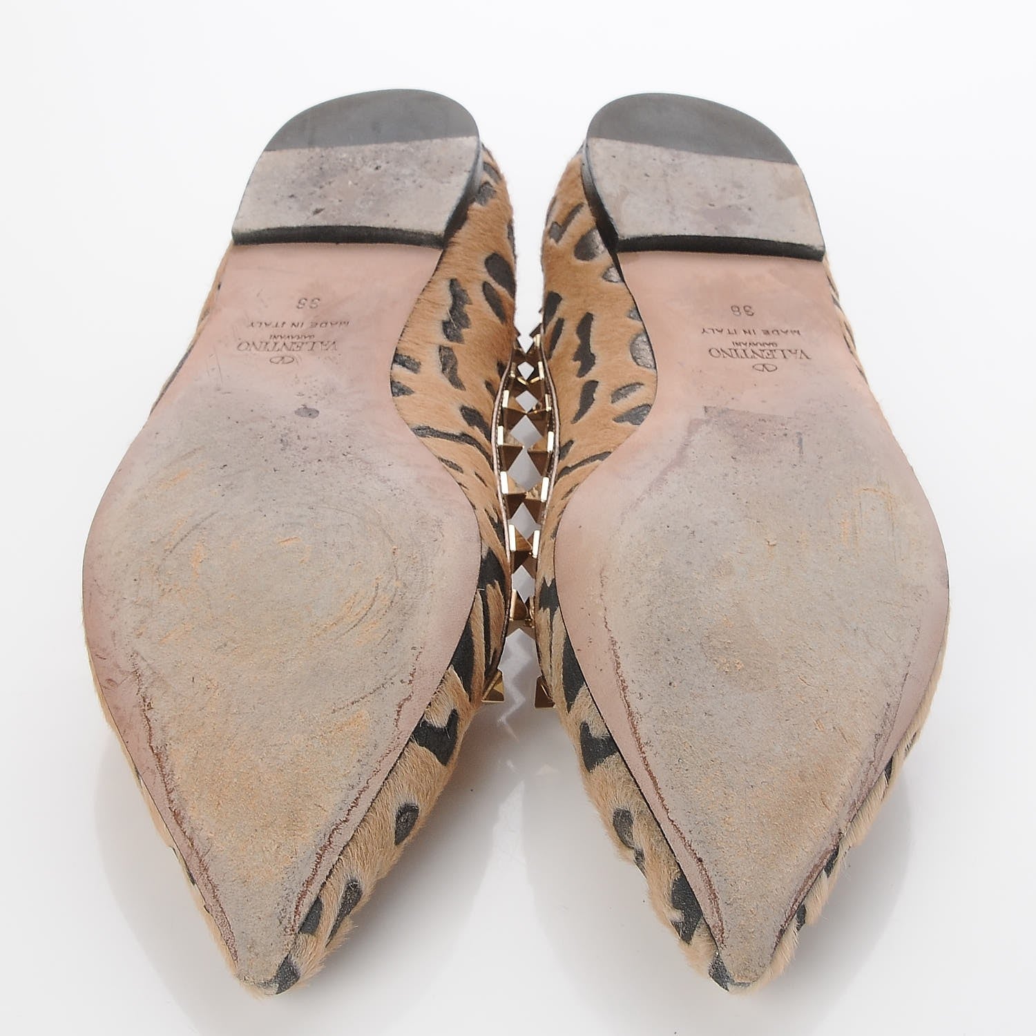 Valentino Garavani Calf Hair Leopard Print Rockstud Ballerina Flats 38 Fucile Al Campion 5 of 23