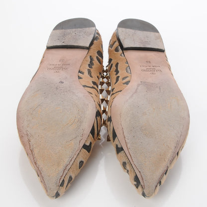 Valentino Garavani Calf Hair Leopard Print Rockstud Ballerina Flats 38 Fucile Al Campion 5 of 23