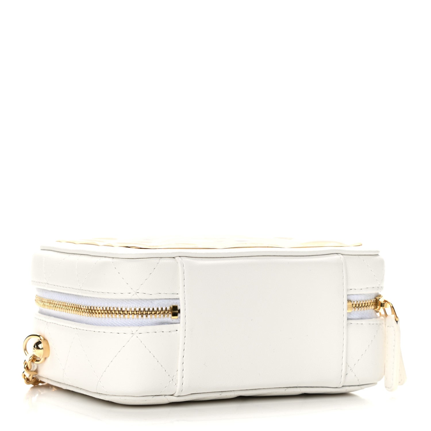 Chanel Lambskin Quilted Golden Plate Clutch With Chain White 3 of 10