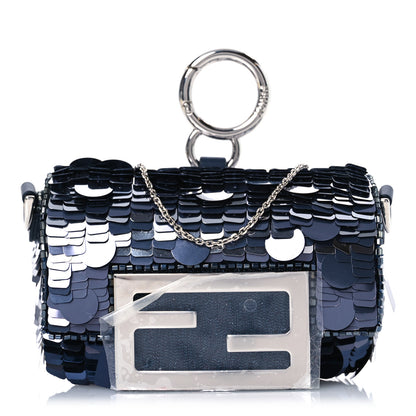 Fendi Sequin Paillettes Shiny Nappa Sex and the City Nano Maxi Buckle Baguette Charm Midnight 1 of 13