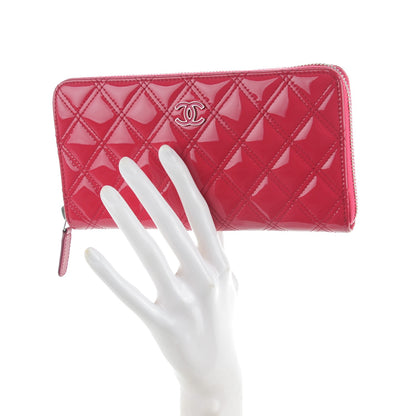 Chanel Patent Quilted Double Stitched Zip Around Wallet Pink 2 of 10