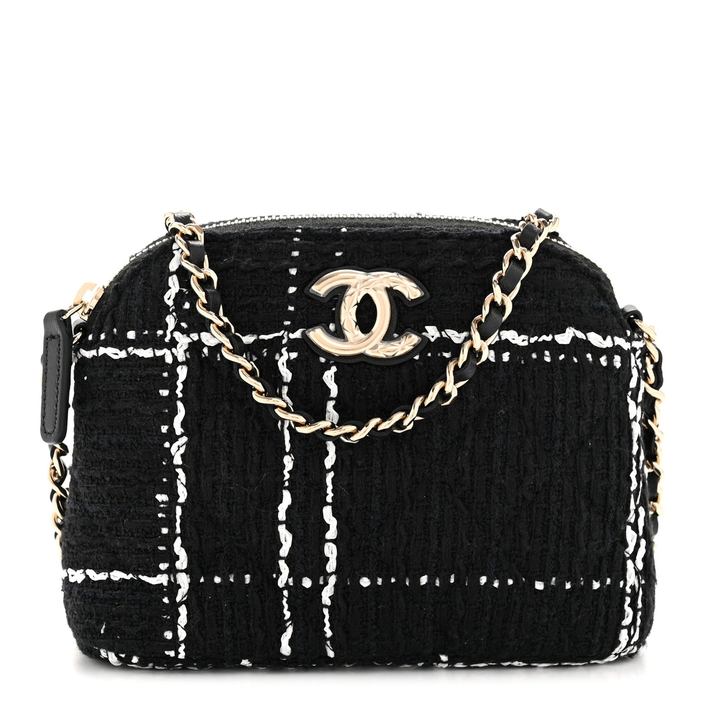 Tweed Quilted Mini Clutch With Chain Black White