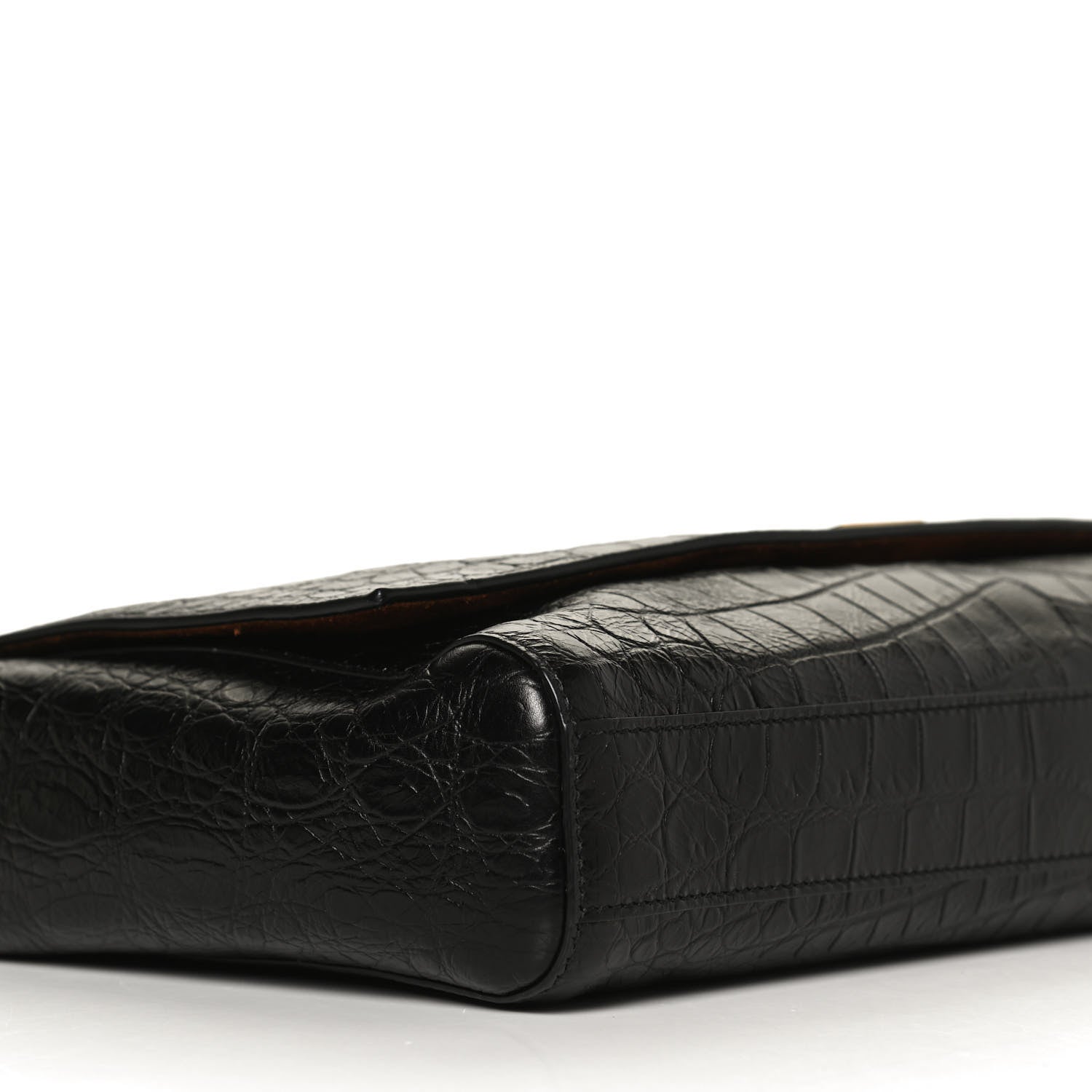 Saint Laurent Calfskin Crocodile Embossed Suede Medium Reversible Monogram Kate Satchel Military Taupe 14 of 23