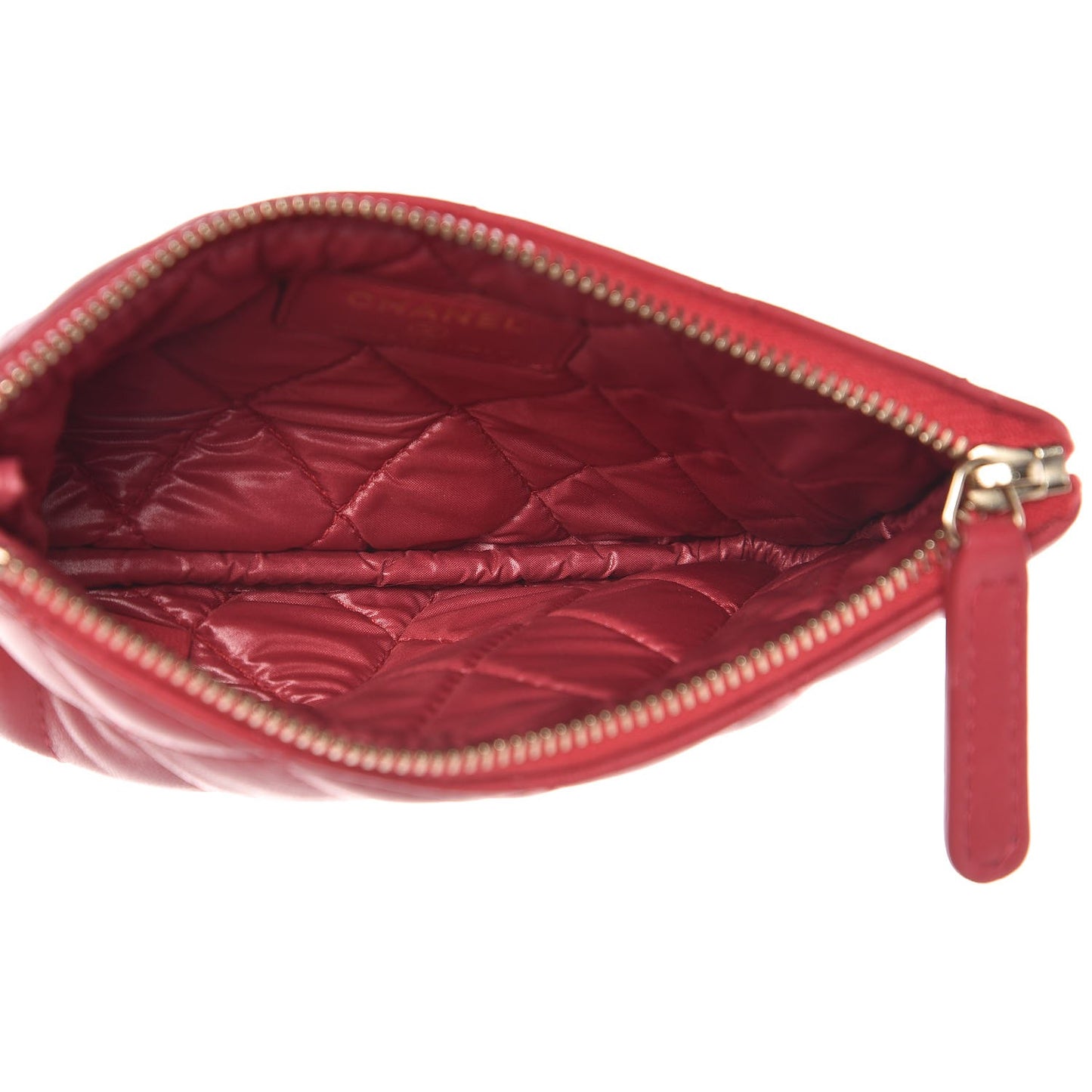 Lambskin Quilted Small Cosmetic Case Light Red