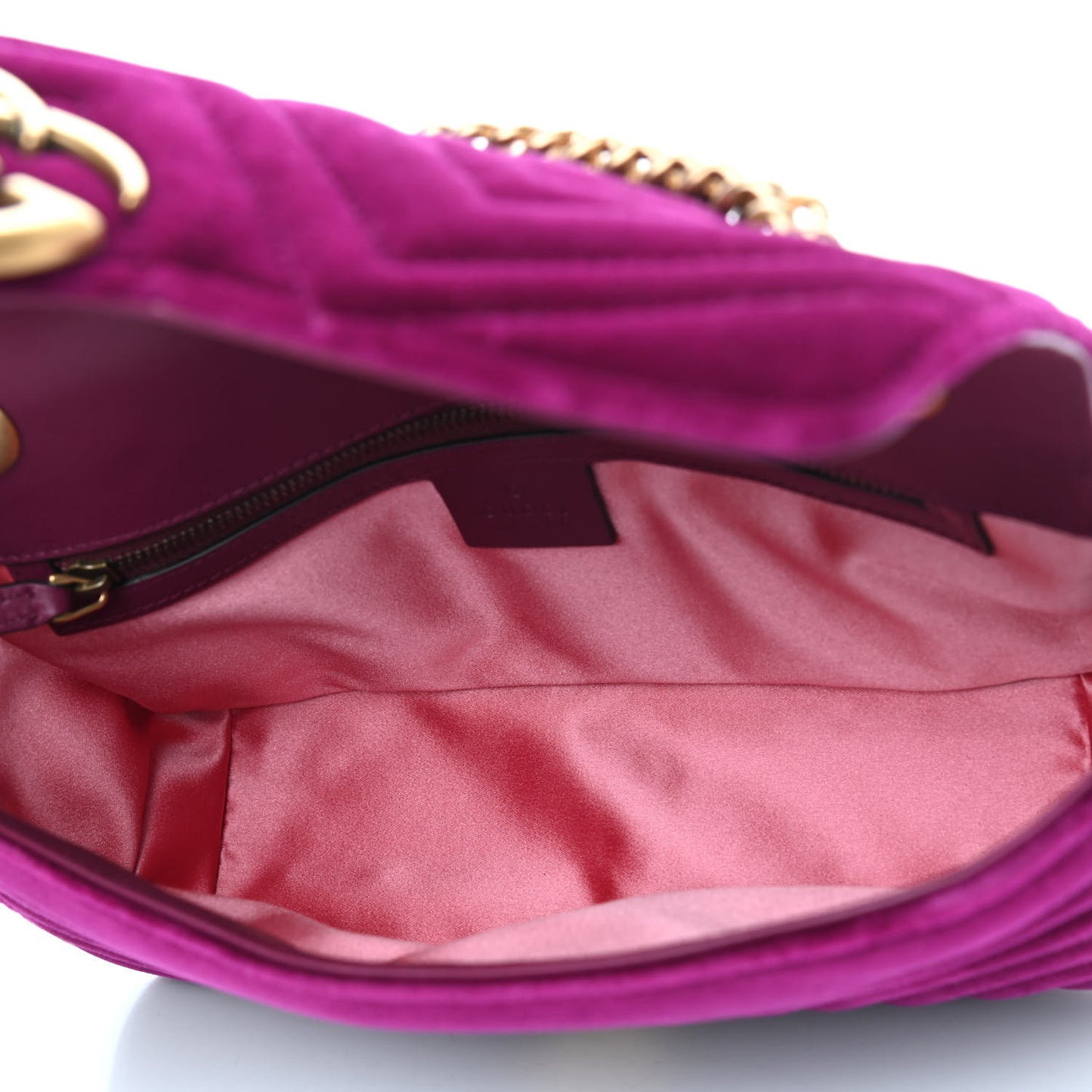 Velvet Matelasse Small GG Marmont Shoulder Bag Fuchsia Violet Cyclamen