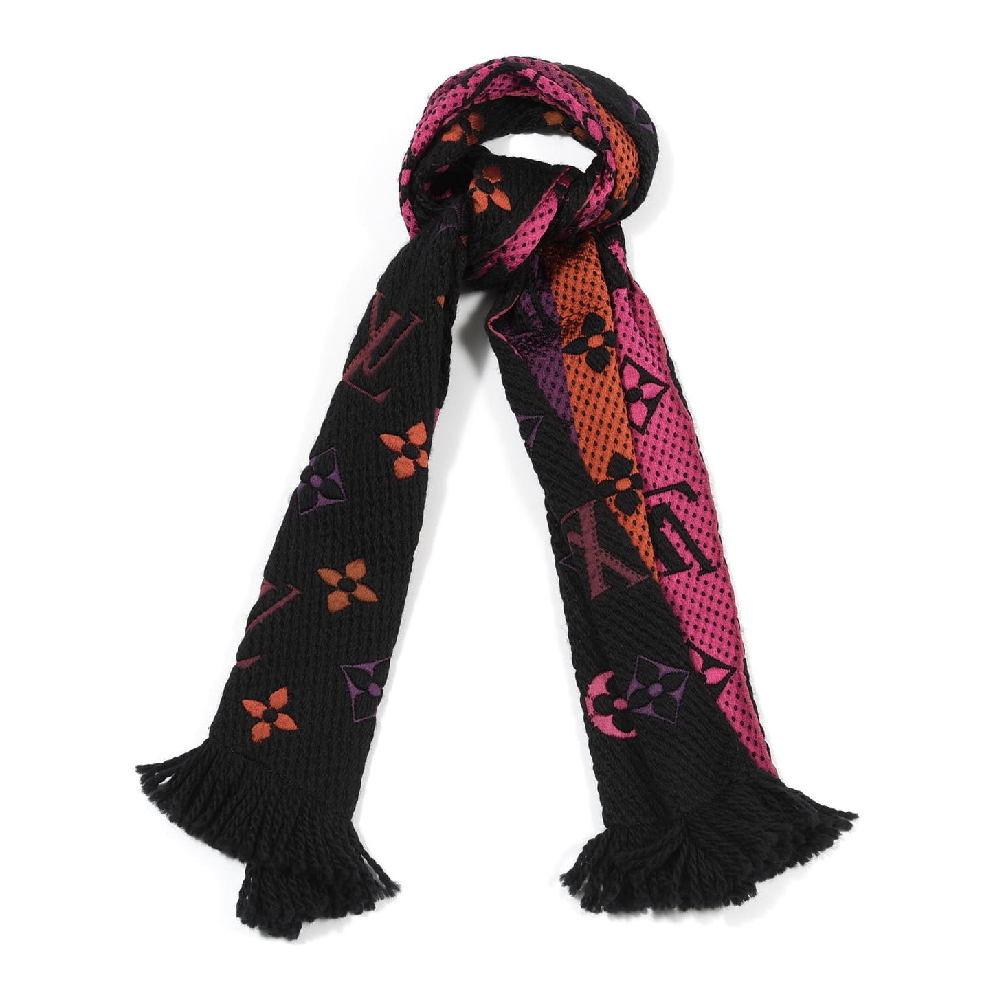 Wool Silk Rainbow Logomania Scarf Black