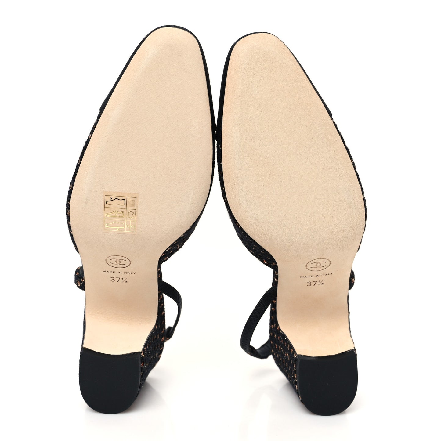 Iridescent Tweed Grosgrain Cap Toe CC Slingback Pumps 37.5 Black Gold