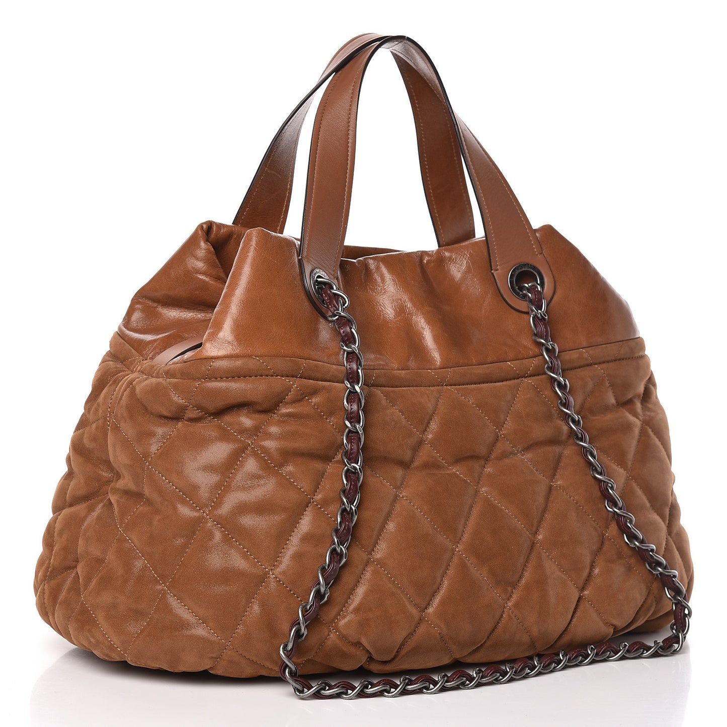 Iridescent Calfskin Quilted Large In The Mix Tote Light Brown