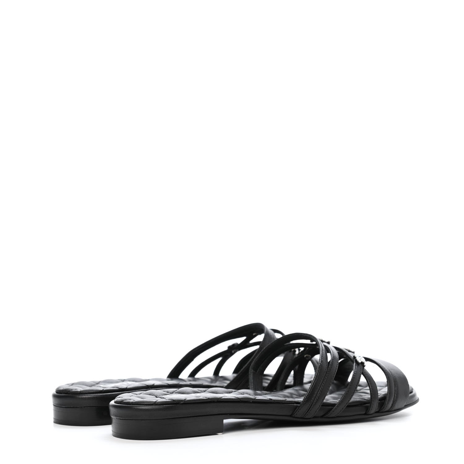 Chanel Lambskin Pearl CC Sandals 36 Black 4 of 10