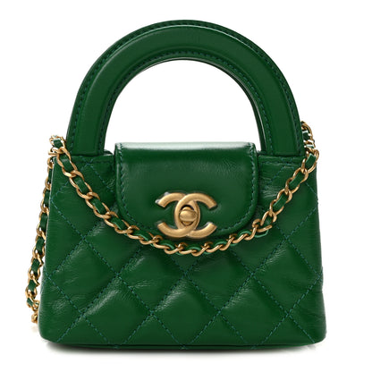 Chanel Shiny Aged Calfskin Quilted Mini Nano Kelly Shopper Green 1 of 10
