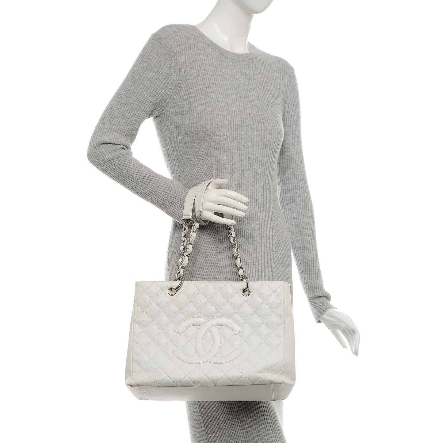 Caviar Quilted Grand Shopping Tote GST White
