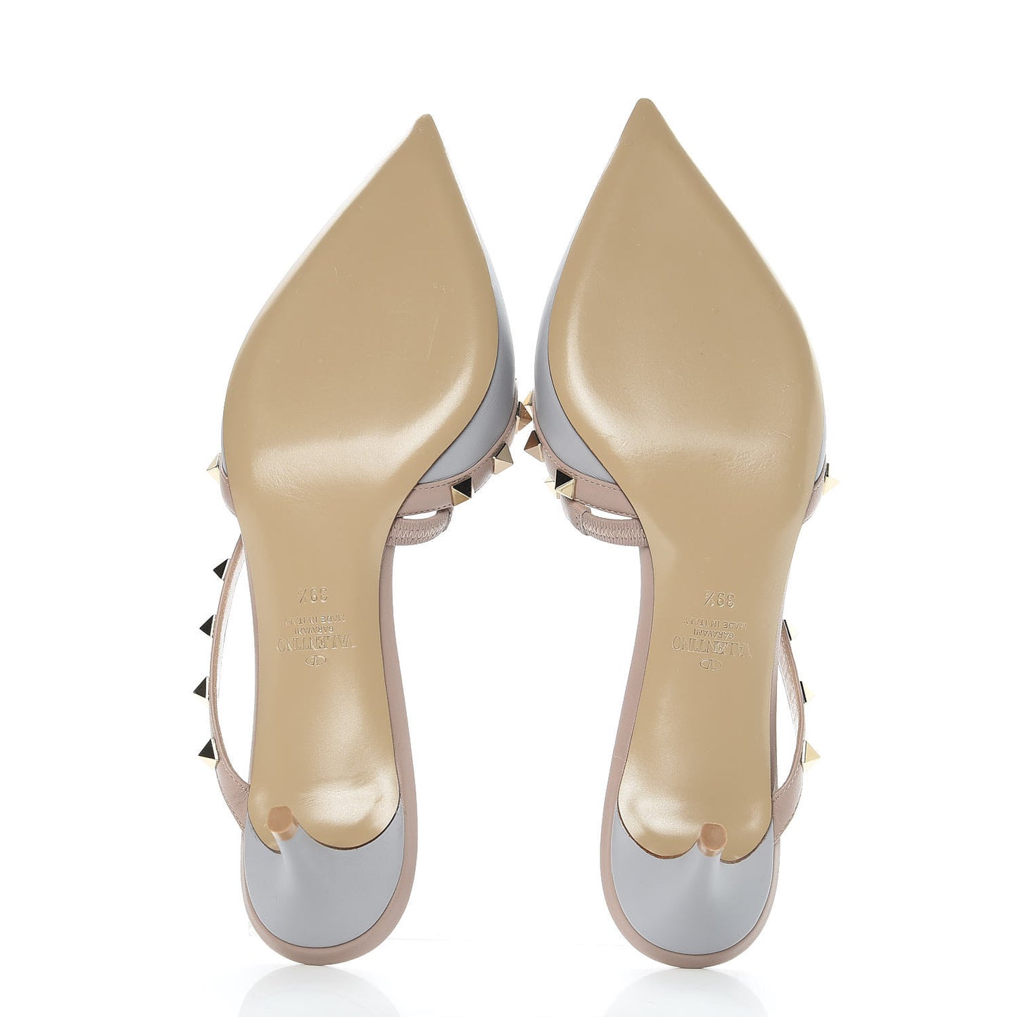 Calfskin Nappa Rockstud Cross Strap 50mm Mules 39.5 Pastel Grey Poudre