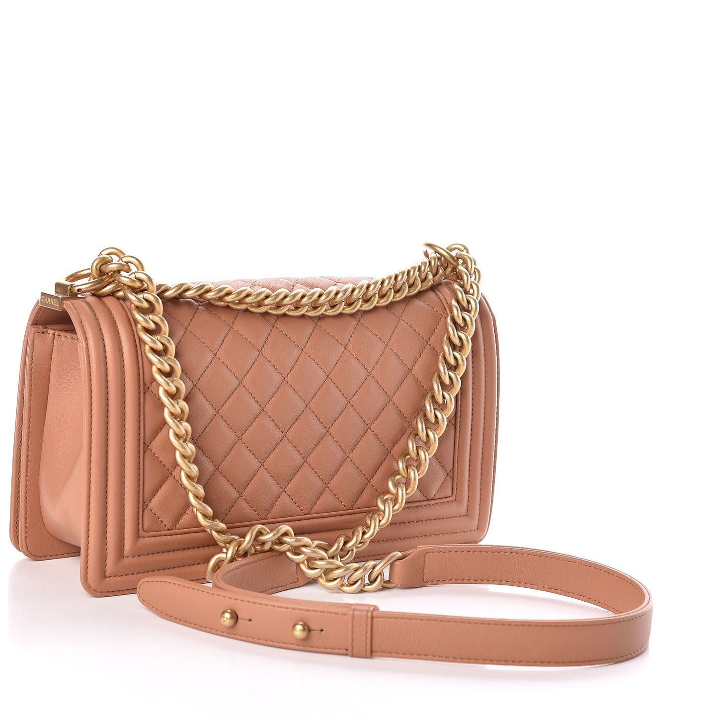 Lambskin Quilted Medium Boy Flap Dark Beige